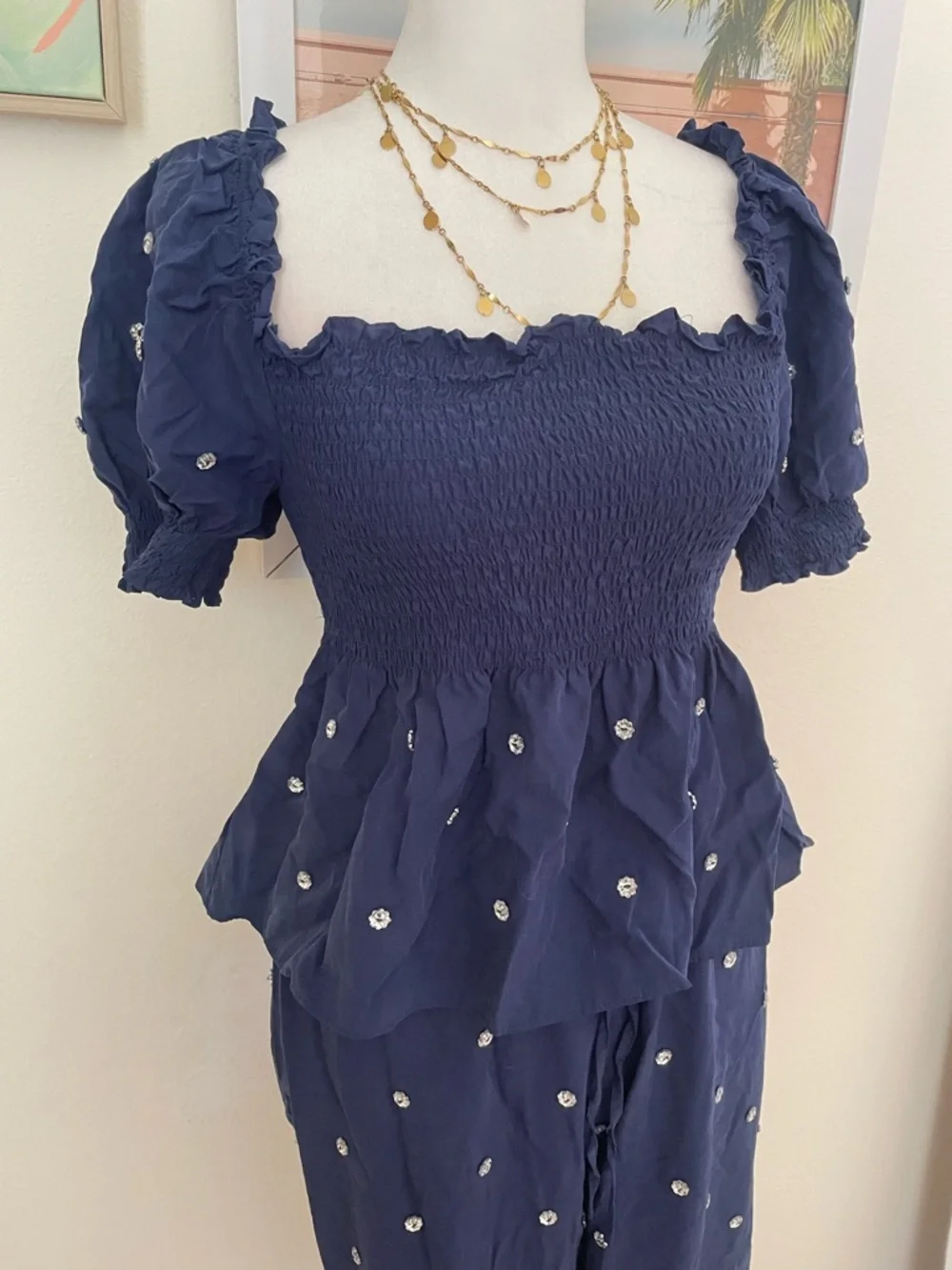 Hill House Jewel Jammie 2 Piece Matching Set Top & Pants Size XS Navy